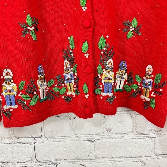 Vintage Christmas cardigan sweater size large Cottagecore coquette girl red - Picture 9 of 10